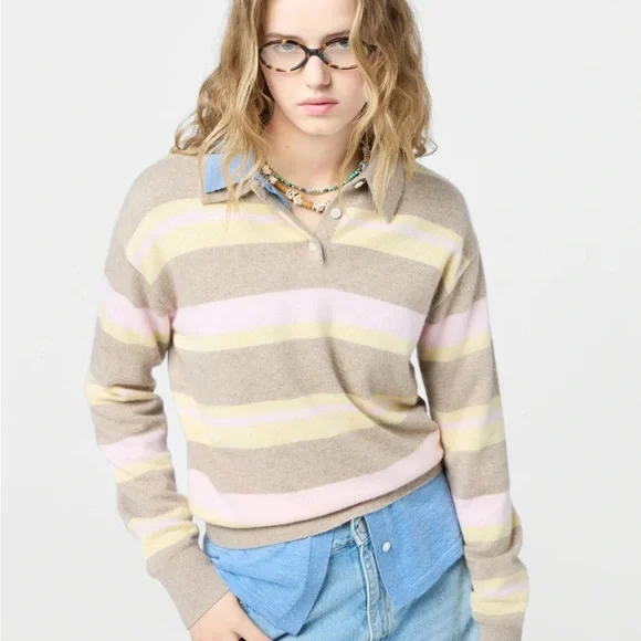 Guest in Residence COLLEGIATE STRIPE POLO in Taupe Combo - Picture 1 of 5